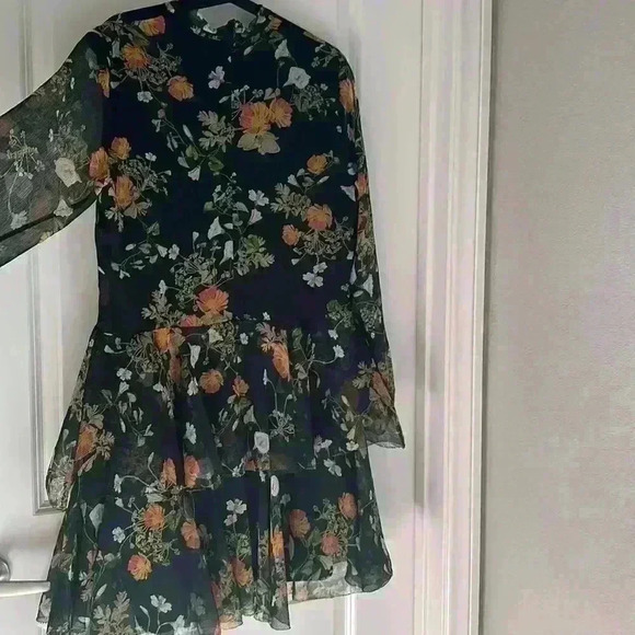 LAUREN RALPH LAUREN Women's Floral Tie-neck Chiffon Ruffled Tiered Midi Dress - Picture 6 of 6